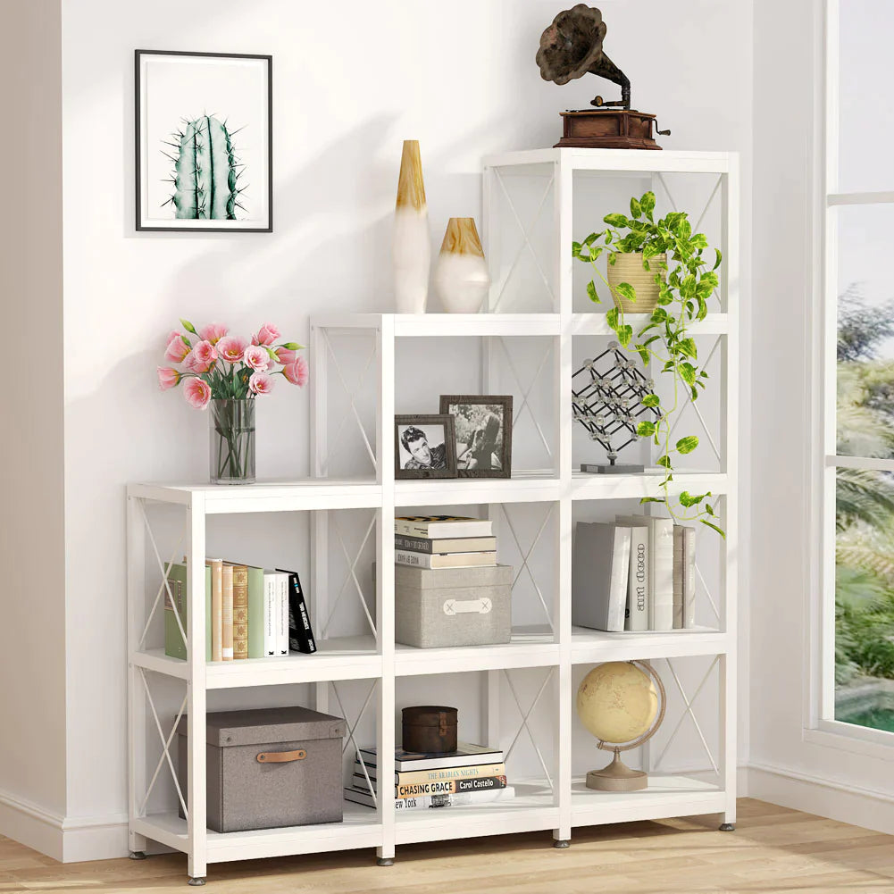 Stable Bookshelf, 12 Shelves Industrial Ladder Bookcase