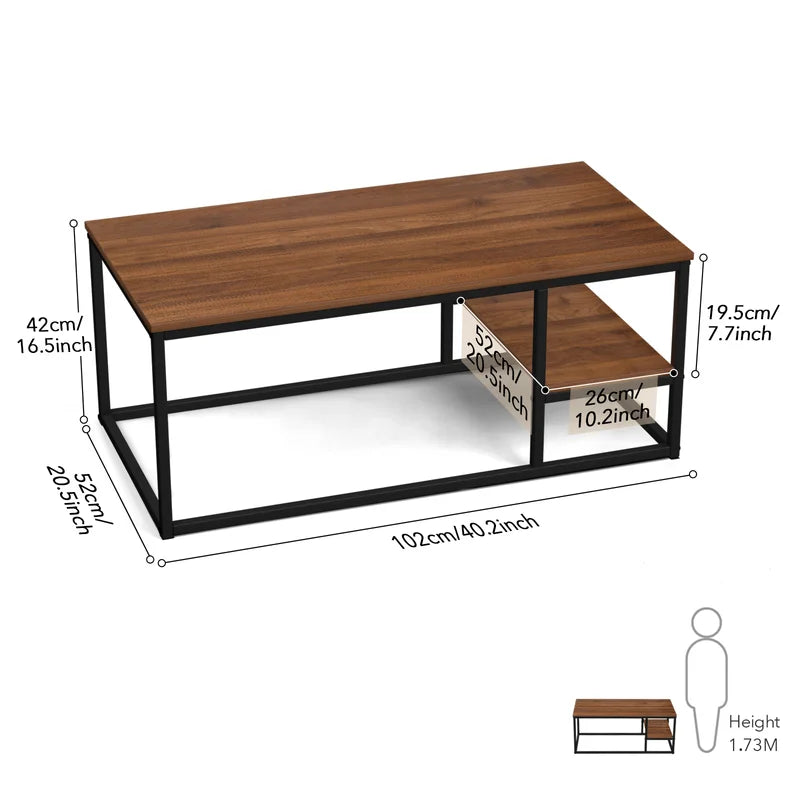Coffee Table With Shelf Black & Brown 102X52/42 Cm