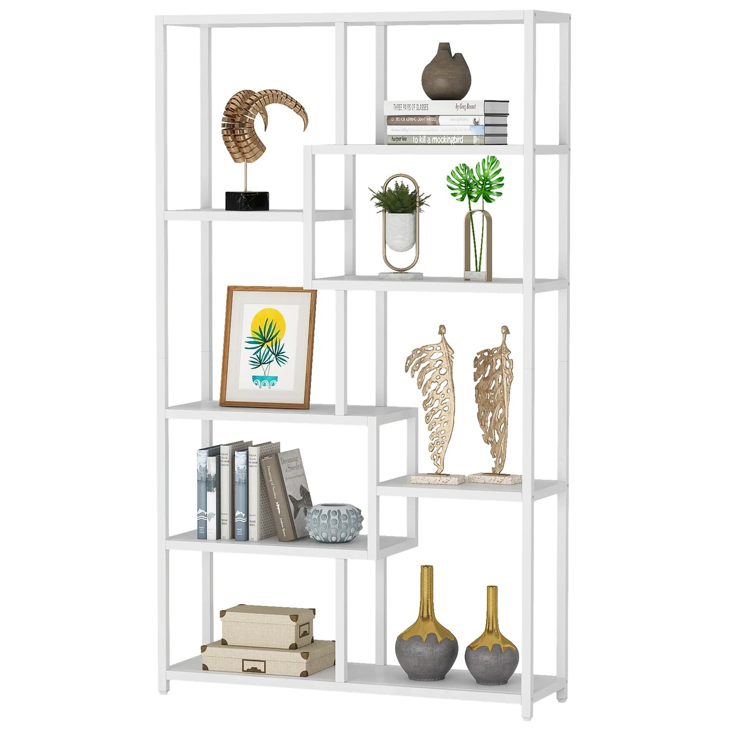 Stable Bookshelf, 8-Open Shelf Bookcase Storage Organizer