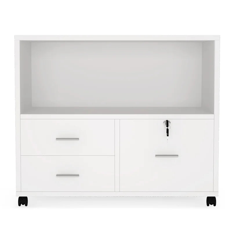 3-Drawer Mobile Lateral Filing Cabinet- White