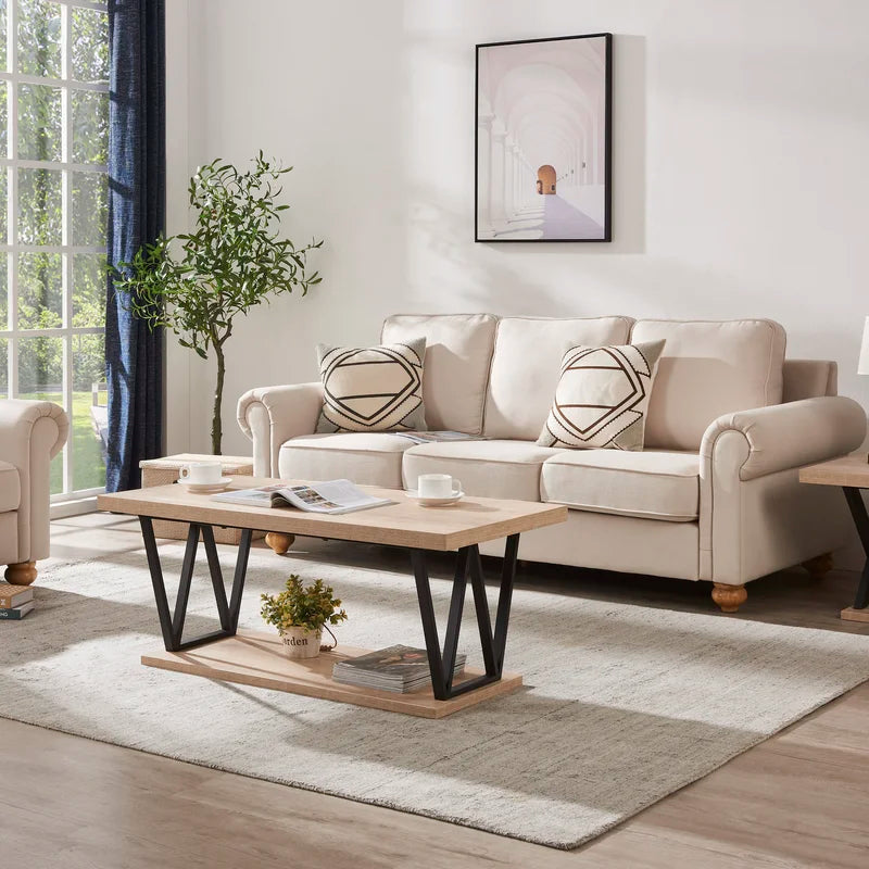 Coffee Table Black & Beige 111X55.5/45 Cm