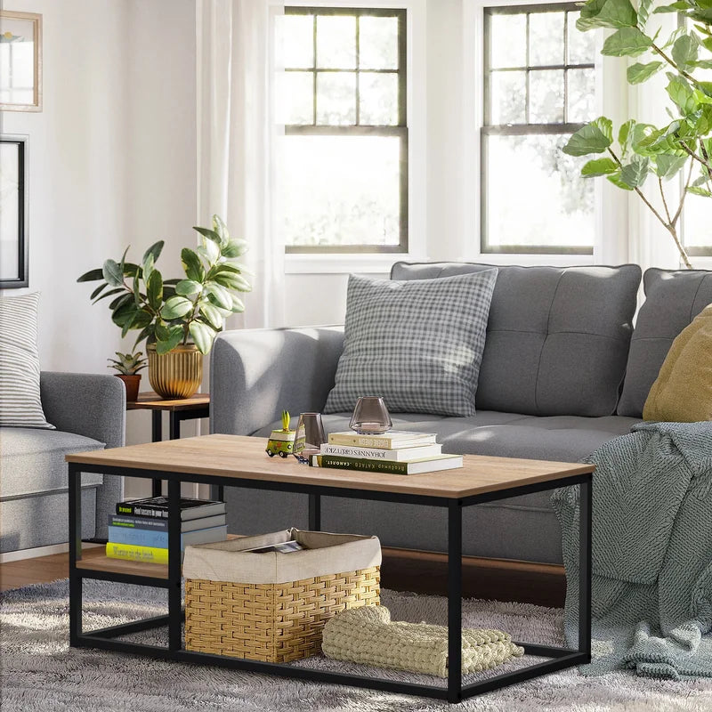 Coffee Table With Shelf Black & Beige  102X52/42 Cm