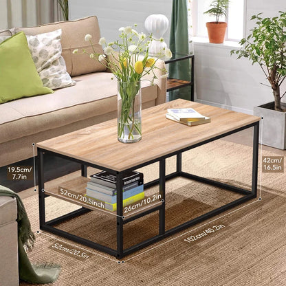 Coffee Table With Shelf Black & Beige  102X52/42 Cm