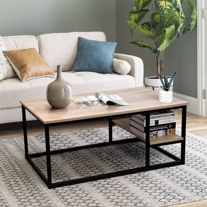 Coffee Table With Shelf Black & Beige  102X52/42 Cm