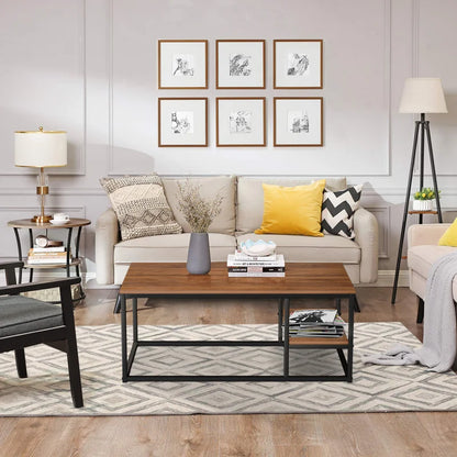 Coffee Table With Shelf Black & Brown 102X52/42 Cm