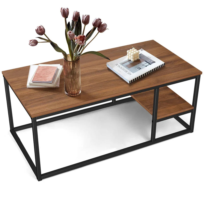 Coffee Table With Shelf Black & Brown 102X52/42 Cm