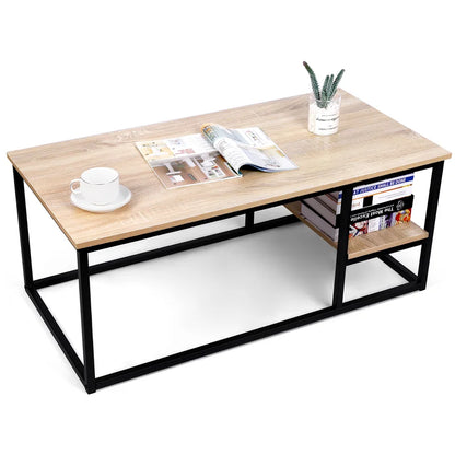 Coffee Table With Shelf Black & Beige  102X52/42 Cm