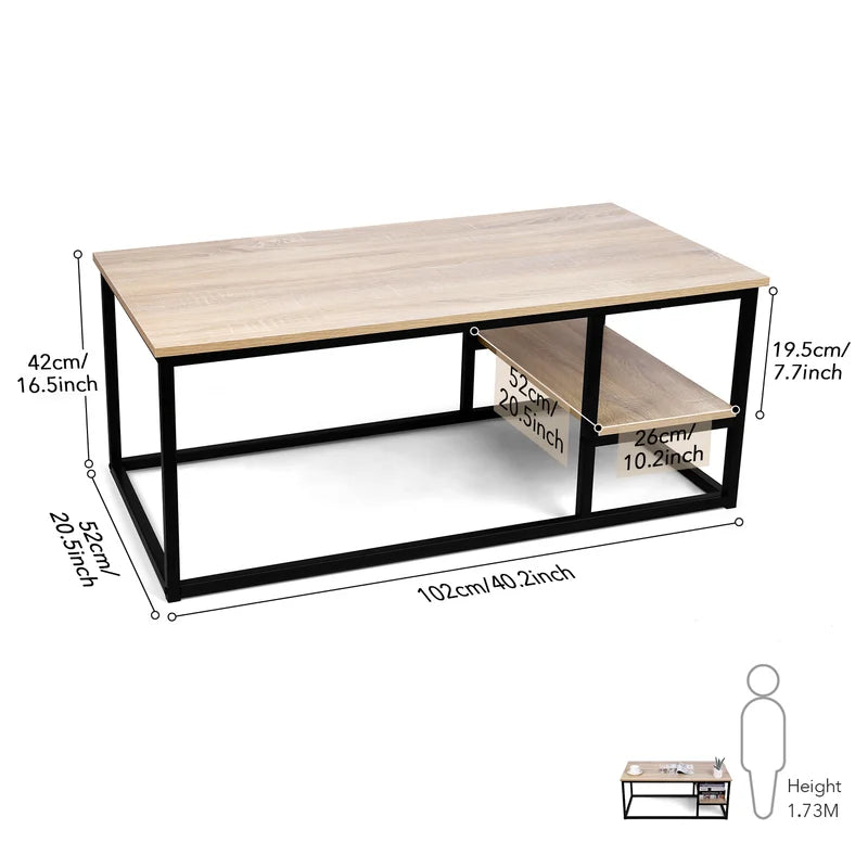 Coffee Table With Shelf Black & Beige  102X52/42 Cm