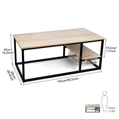 Coffee Table With Shelf Black & Beige  102X52/42 Cm