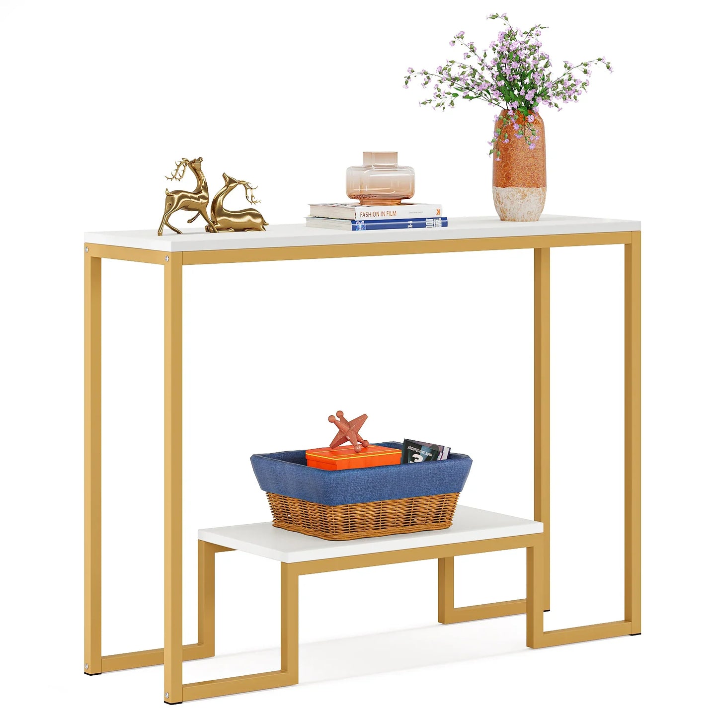 2 tire Console Table Gold 108X30/90 Cm