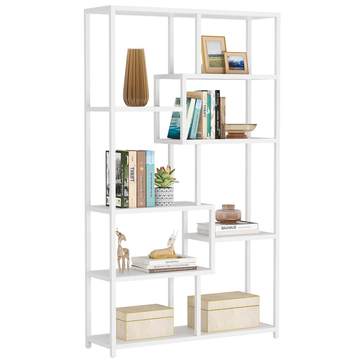Stable Bookshelf, 8-Open Shelf Bookcase Storage Organizer