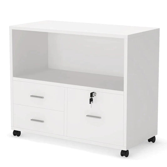 3-Drawer Mobile Lateral Filing Cabinet- White