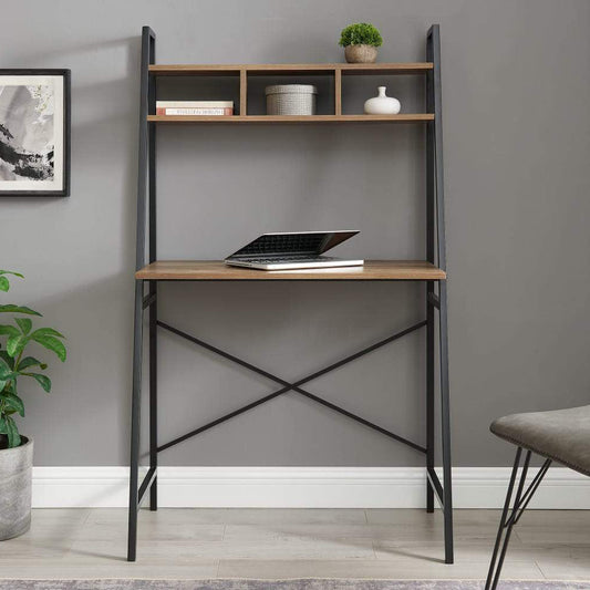 Tall Compact Industrial Ladder Desk with Storage