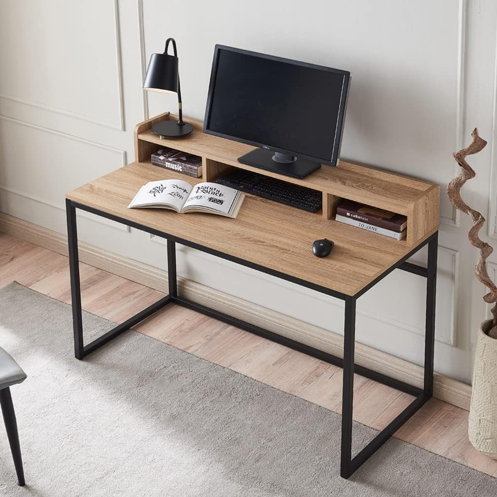 Modern Wood and Metal Home Office Desk (Light Wood)