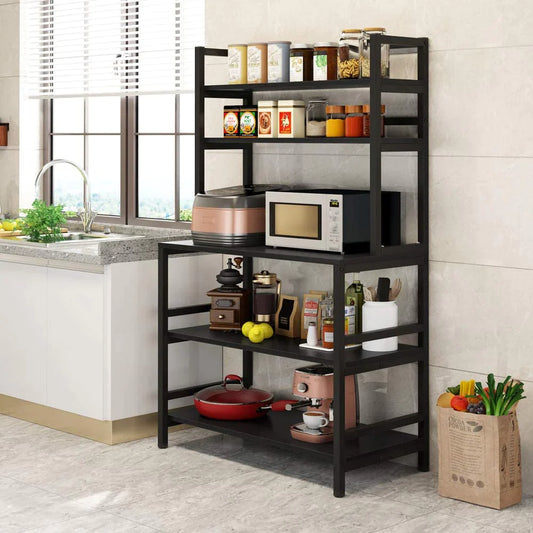 Stable Black Kitchen Baker's Rack, 5-Tier Freestanding Kitchen Utility Storage Shelf