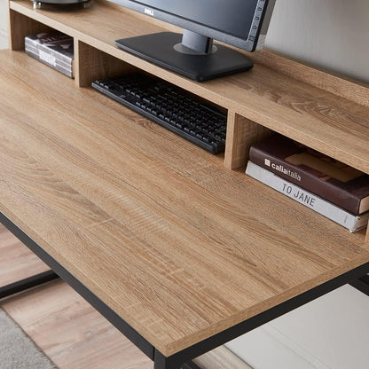 Modern Wood and Metal Home Office Desk (Light Wood)