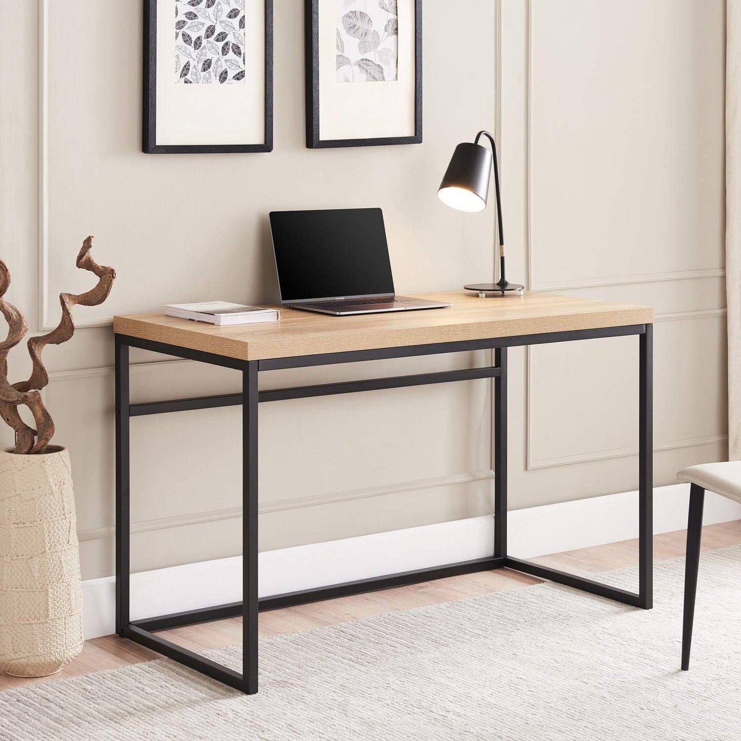 Industrial Wood and Metal Home Office Desk(Light Natural Wood)