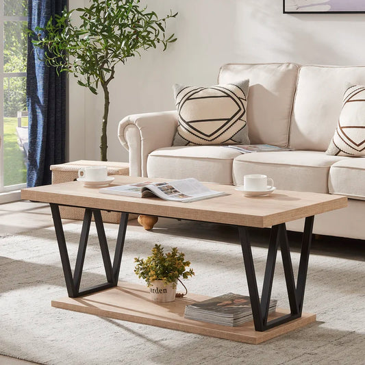 Coffee Table Black & Beige 111X55.5/45 Cm
