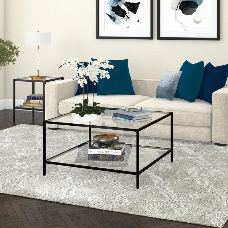 Square Coffee Table With Glass Shelf