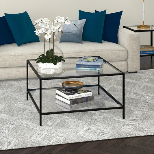 Square Coffee Table With Glass Shelf