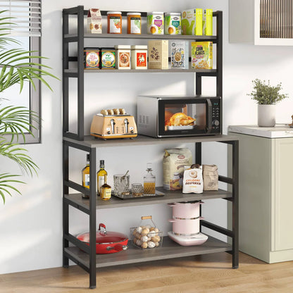 Stable Black & Grey  Kitchen Baker's Rack, 5-Tier Freestanding Kitchen Utility Storage Shelf