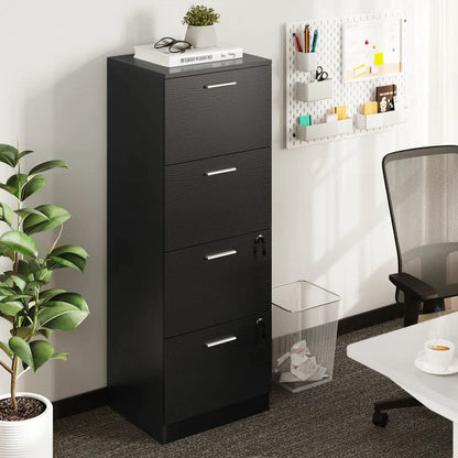 Wide 4 -Drawer Vertical Filing Cabinet - Black