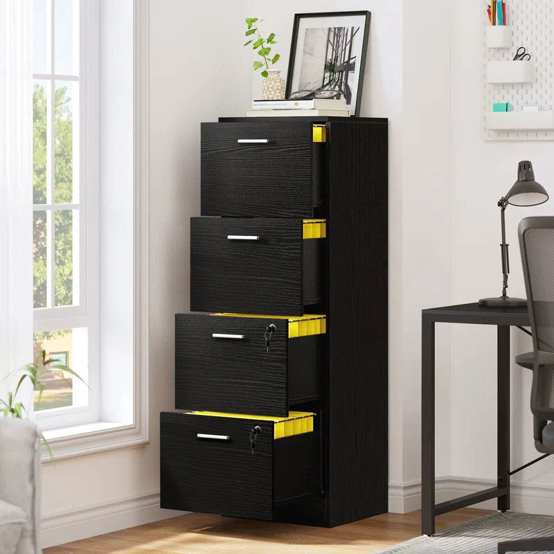 Wide 4 -Drawer Vertical Filing Cabinet - Black