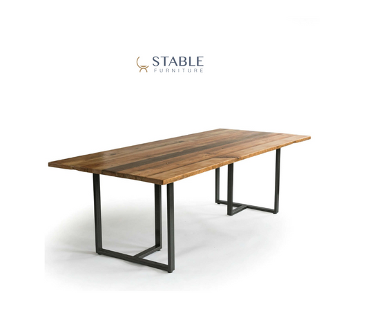 Industrial Wood Dining Table - Reclaimed Wood Table Custom - Wood Dinning Table for Living Room - Farmhouse Dining Table with Steel Legs