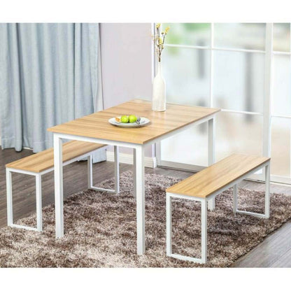 Dining table  and 2 Benches - White & Beige