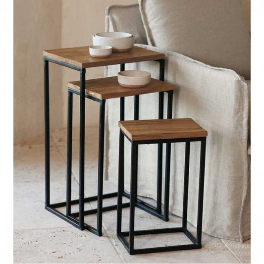 Side Table Black & Brown 3 Pieces